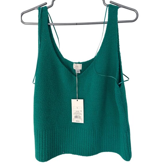 A New Day NWT Tank Top Large Green Soft Knit Scoop Neck Ribbed Hem - Picture 1 of 7